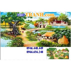 Tranh gắn đá cây đa đầu làng